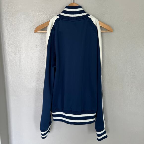 Pam & Gela Track Jacket Lightweight Zip Up Cold Shoulder Blue White Women's Sz S - Picture 3 of 10